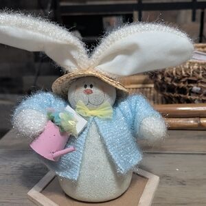 Adorable Heavy Weight Spring Easter Bunny Rabbit With Watering Can & Flowers